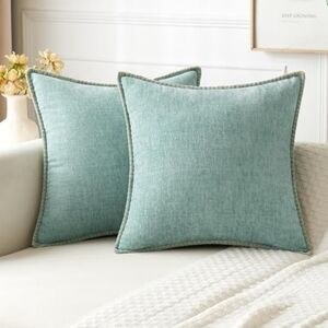 Pillow Covers 18x18 Inch Aqua Blue Farmhouse Decorative Pack Of 2
